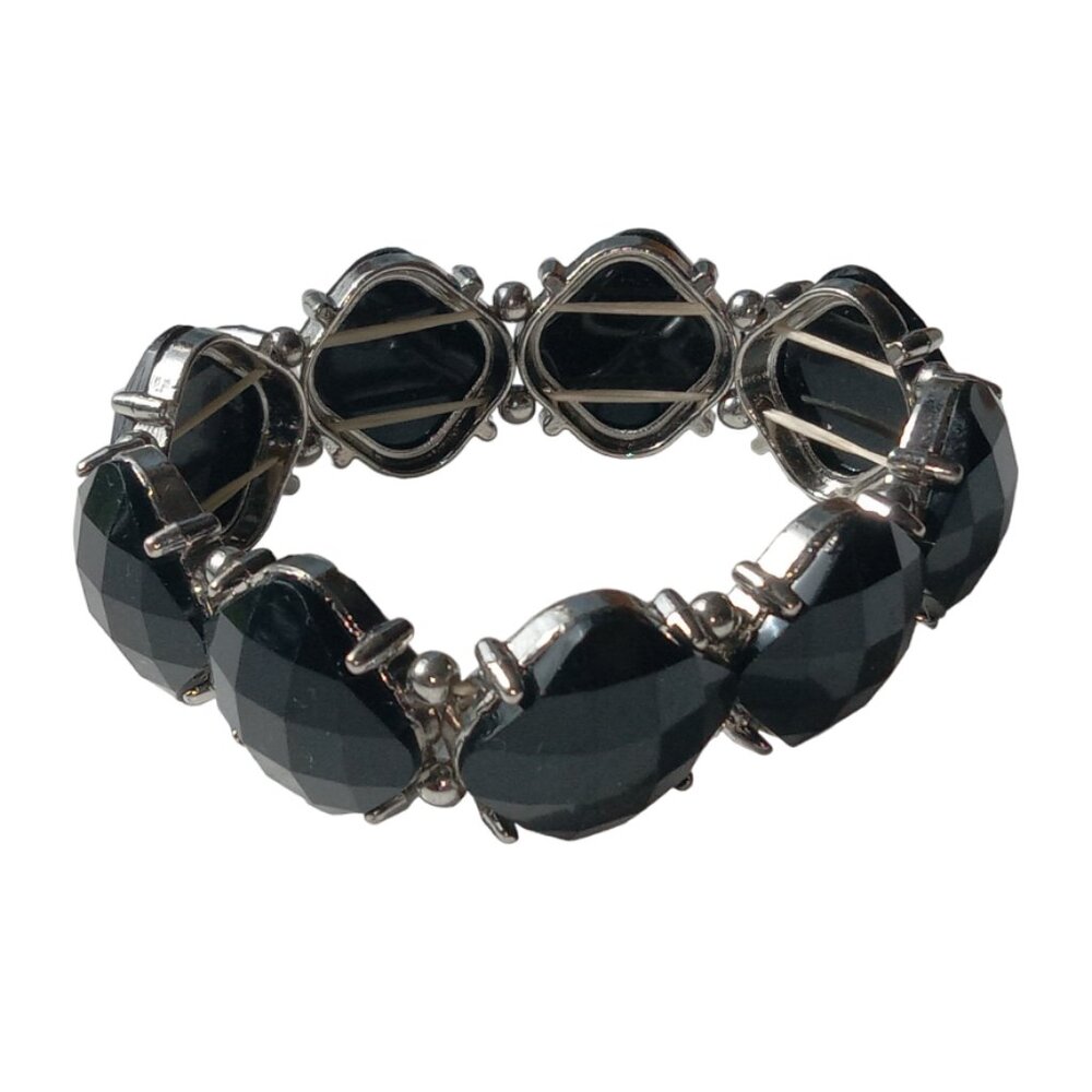 Ladies Black & Silver Stretch Bracelet Costume Jewelry Bracelet